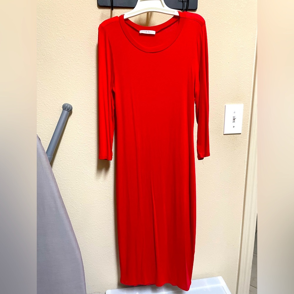 Red fitted long sleeve dress